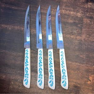 Vintage 70s/80s Corning Blue CornflowerSet of 4 Kitchen Steak Knives